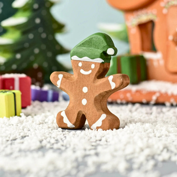 BumbuToys Handcrafted Wooden Christmas Figure Gingerbread Cookie Boy for Small World Play from Australia