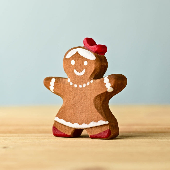 BumbuToys Handcrafted Wooden Christmas Figure Gingerbread Cookie Girl for Small World Play from Australia