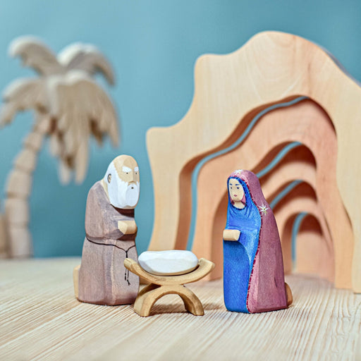 BumbuToys Handcrafted Wooden Christmas Figures Baby Jesus, Mary & Joseph for Small World Play and Christmas Nativity Scene Decor from Australia