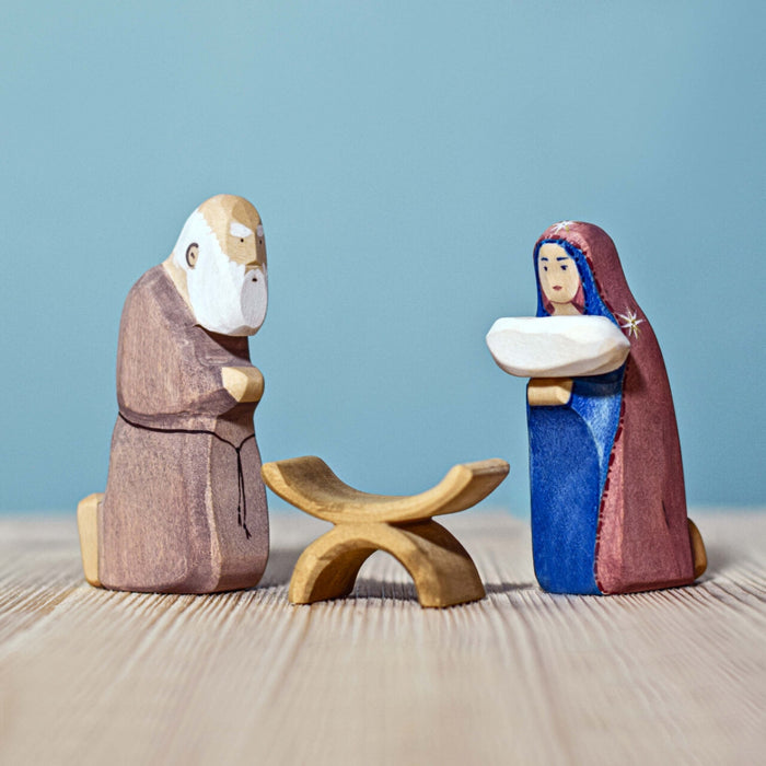 BumbuToys Handcrafted Wooden Christmas Figures Baby Jesus, Mary & Joseph for Small World Play and Christmas Nativity Scene Decor from Australia