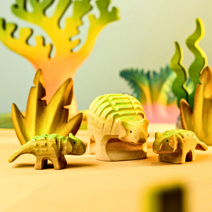 BumbuToys Handcrafted Wooden Dinosaur Ankylosaurus for Small World Play from Australia