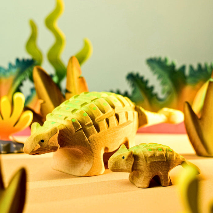 BumbuToys Handcrafted Wooden Dinosaur Ankylosaurus for Small World Play from Australia