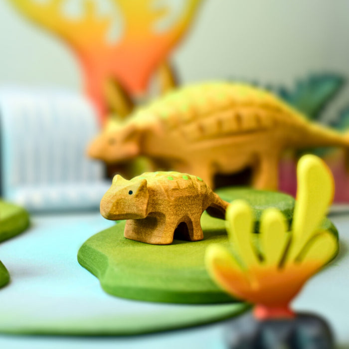 BumbuToys Handcrafted Wooden Dinosaur Ankylosaurus Baby for Small World Play from Australia