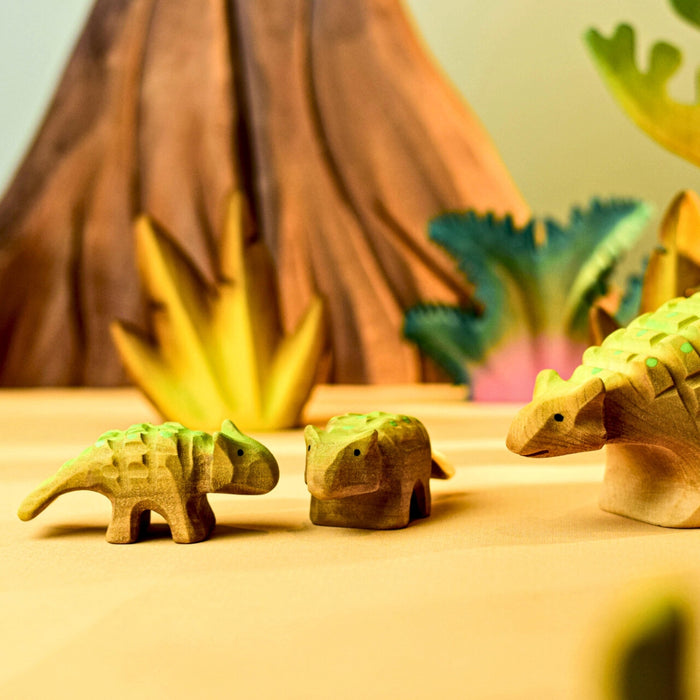 BumbuToys Handcrafted Wooden Dinosaur Ankylosaurus Baby for Small World Play from Australia