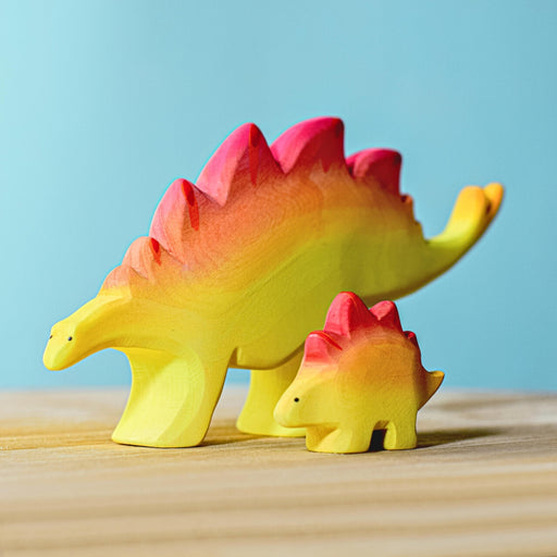 BumbuToys Handcrafted Wooden Dinosaur Stegosaurus Set Big and Baby from Australia