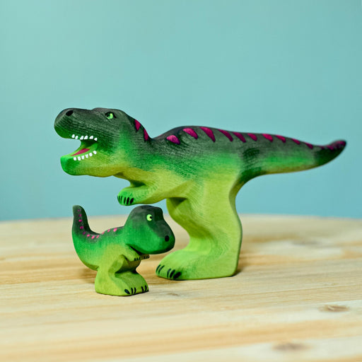 BumbuToys Handcrafted Wooden Dinosaur T-Rex Baby and Big Set from Australia