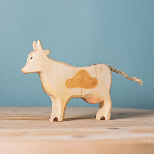 BumbuToys Handcrafted Wooden Farm Animal Cow with Brown Spots from Australia