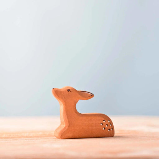 BumbuToys Handcrafted Wooden Farm Animal Deer Fawn Resting from Australia