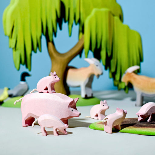 BumbuToys Handcrafted Wooden Farm Animal Pigs from Australia