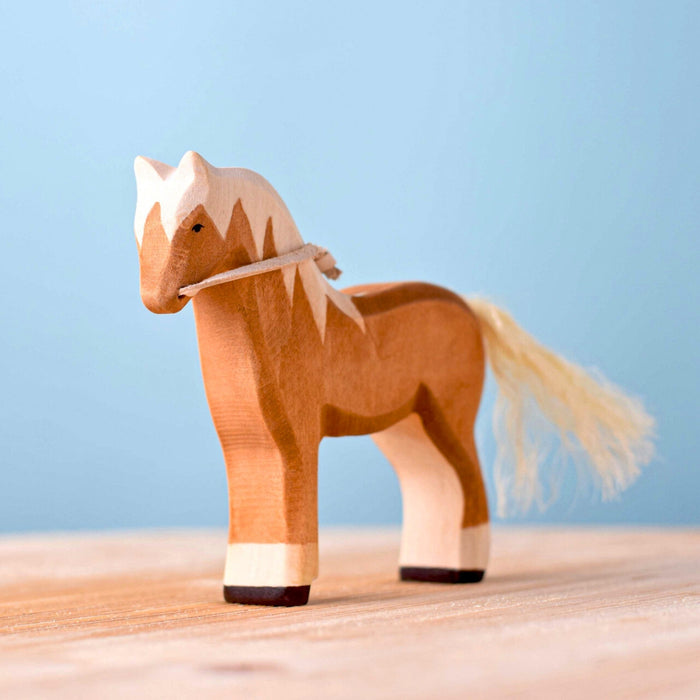 BumbuToys Handcrafted Wooden Farm Animals Blond Horse from Australia