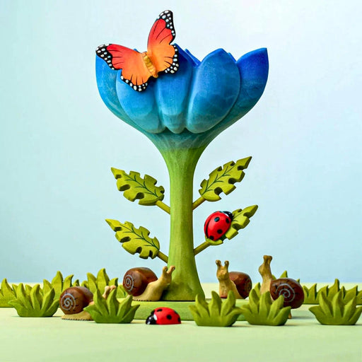 BumbuToys Handcrafted Wooden Figure Large Blue Flower for Small World Play from Australia
