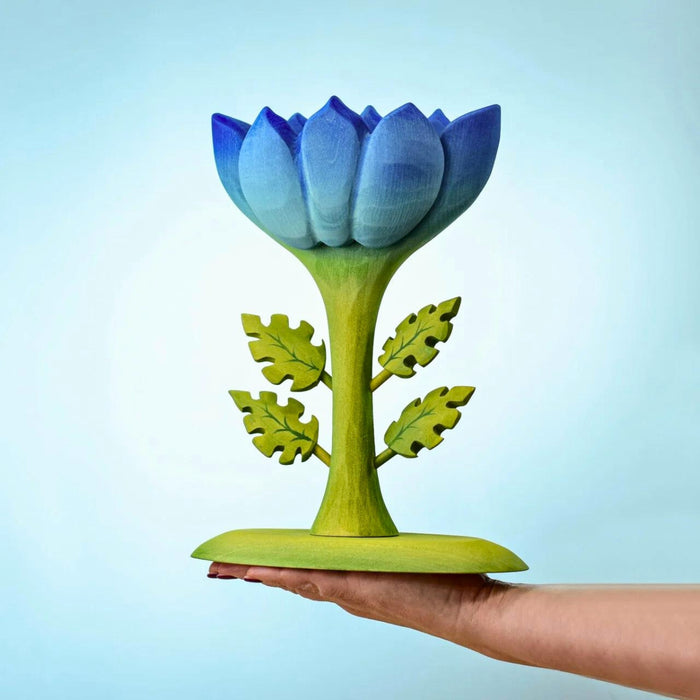 BumbuToys Handcrafted Wooden Figure Large Blue Flower for Small World Play from Australia