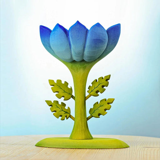 BumbuToys Handcrafted Wooden Figure Large Blue Flower for Small World Play from Australia