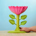 BumbuToys Large Handcrafted Wooden Flower Figure Pink for Small World Play from Australia