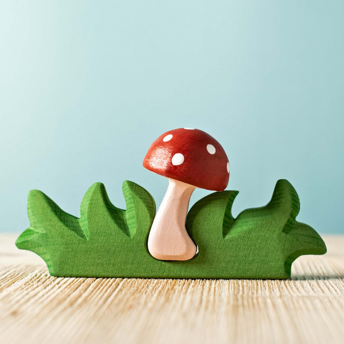 BumbuToys Wooden Figures - Mushroom & Grass - Set of 2