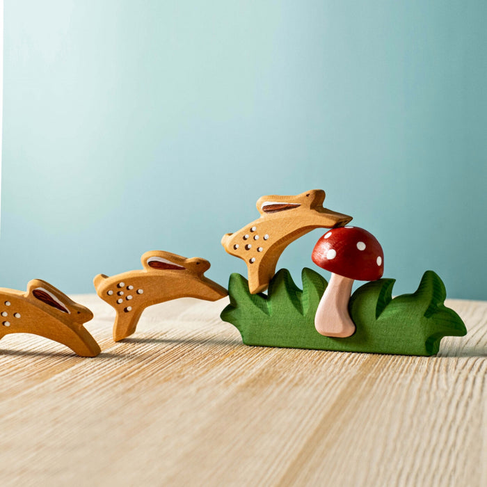 BumbuToys Wooden Figures - Mushroom & Grass - Set of 2