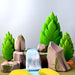 BumbuToys Handcrafted Wooden Landscape Mossy Rocks Set of 5 from Australia in a small-world play setting