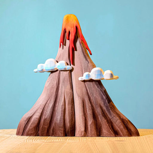 BumbuToys Handcrafted Wooden Figure Landscape Volcano, Lava, and Clouds Set of 5 from Australia