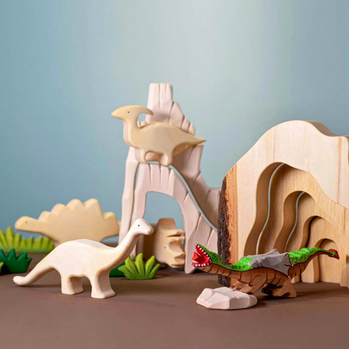 BumbuToys Handcrafted Wooden Dragon Toy from Australia in a small-world play setting