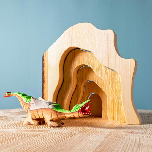BumbuToys Handcrafted Wooden Dragon Toy from Australia in a small-world play setting