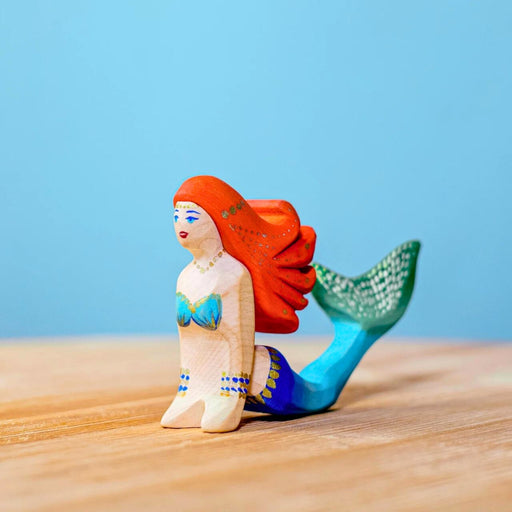 BumbuToys Handcrafted Wooden Mermaid in a small-world play setting