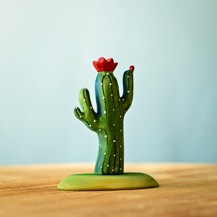 BumbuToys Handcrafted Wooden Plant Figure Cactus Saguaro for Small World Play from Australia