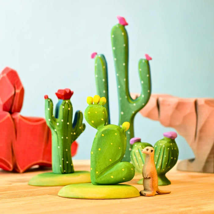 BumbuToys Handcrafted Wooden Plant Figure Cacti Set of 4 for Small World Play from Australia