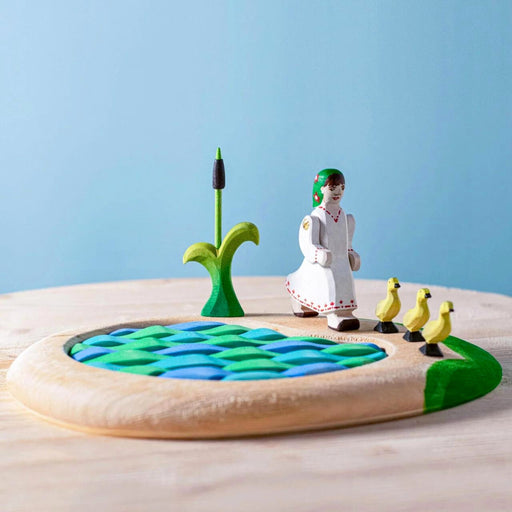 BumbuToys Handcrafted Wooden Plant Figure Cattails from Australia in a small-world play setting