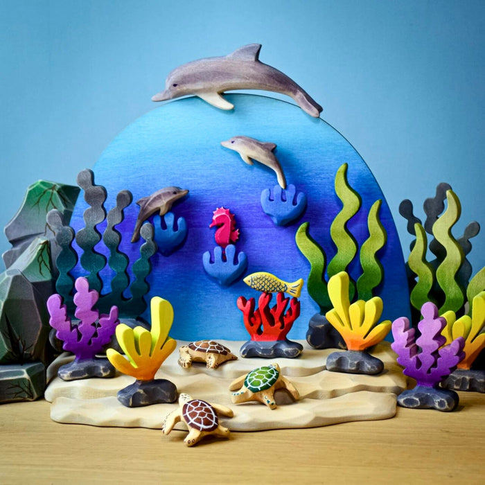 BumbuToys Handcrafted Wooden Seascape Figure Digitate Coral from Australia in a small-world play setting