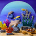 BumbuToys Handcrafted Wooden Small World Play Scape Ocean Water, Seabed and Shells Set from Australia in a small-world play setting