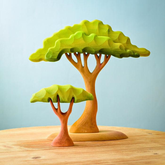 BumbuToys Handcrafted Wooden Trees Acacia Set of 2 for Small World Play from Australia