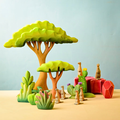 BumbuToys Handcrafted Wooden Trees Acacia Set of 2 for Small World Play from Australia