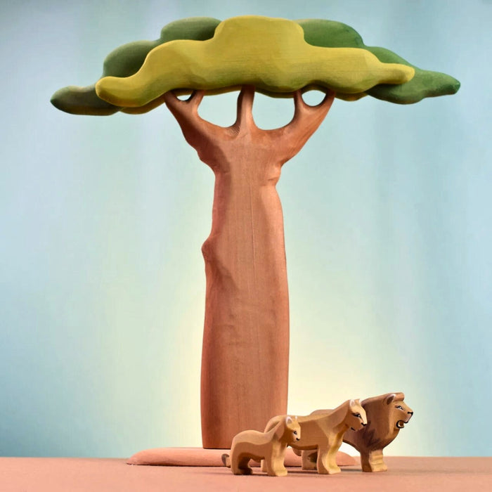 BumbuToys Handcrafted Wooden Tree Baobab Tall from Australia in a small-world play setting