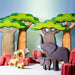 BumbuToys Handcrafted Wooden Tree Baobabs Set of 2 from Australia in a small-world play setting