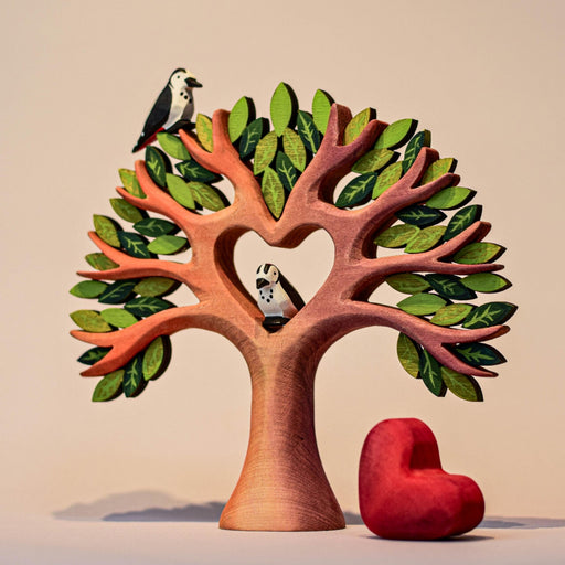 BumbuToys Handcrafted Wooden Heart Tree from Australia in a small-world play setting