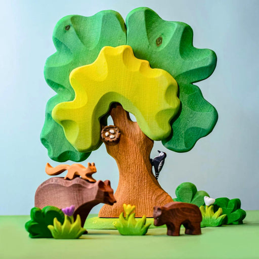 BumbuToys Handcrafted Wooden Tree Oak Large from Australia in a small-world play setting
