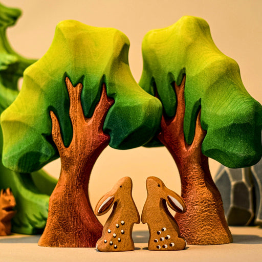 BumbuToys Handcrafted Wooden Tree Oak from Australia in a small-world play setting