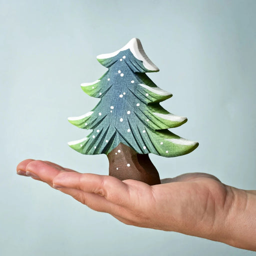 BumbuToys Handcrafted Wooden Snowy Fir Trees Set of 2 for Small World Play from Australia