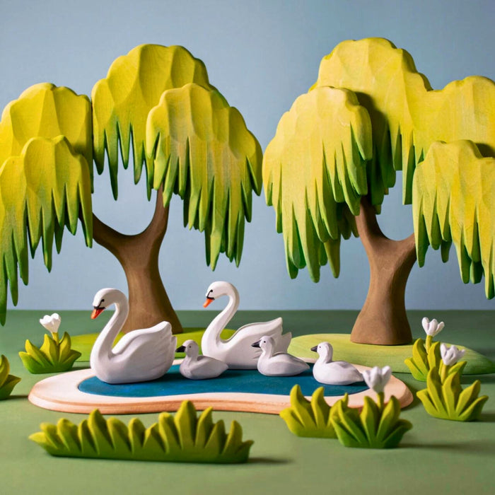 BumbuToys Handcrafted Wooden Willow Tree from Australia in a small-world play setting