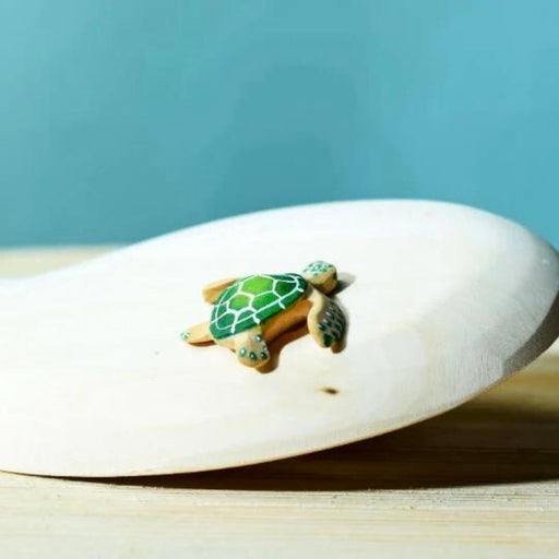 BumbuToys Handcrafted Wooden Turtle Baby in Green from Australia