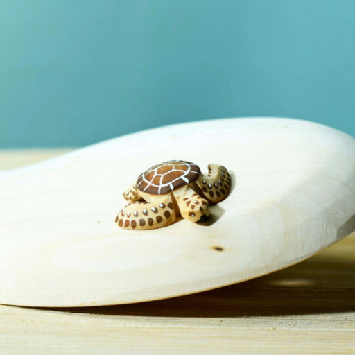 BumbuToys Handcrafted Wooden Baby Turtle in Brown from Australia