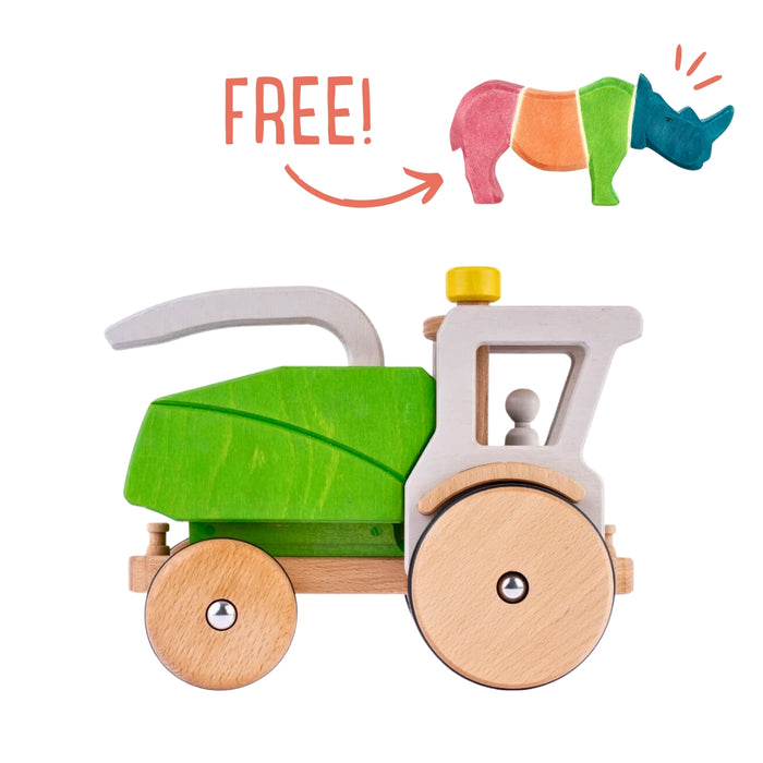 Dynamiko Wooden Tractor Forage Harvester Felix - Green + FREE Special Edition Ostheimer Rhino