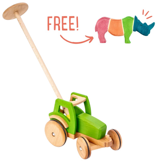 Dynamiko Wooden Tractor MIO with Handlebar + FREE Rhino Wooden Figure from Australia