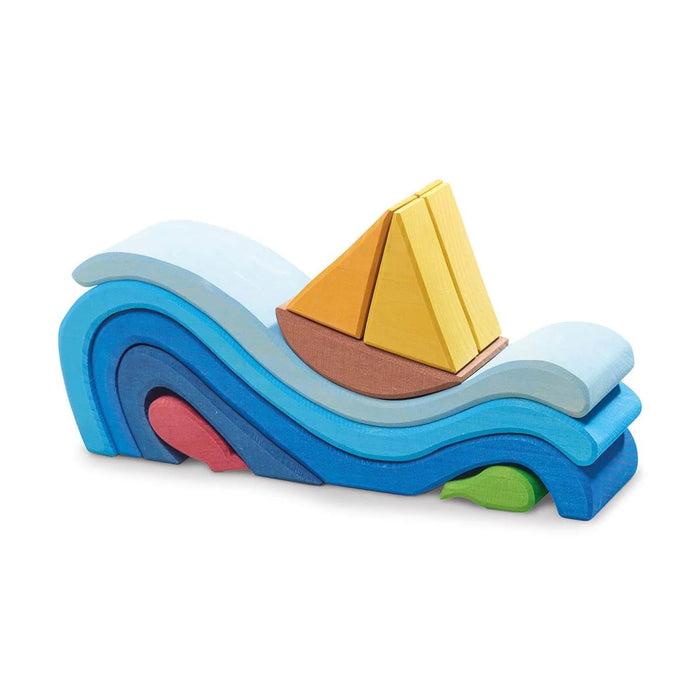 Open Ended Rainbow Play Bundle - Gluckskafer Wooden Blocks- Wave Boat