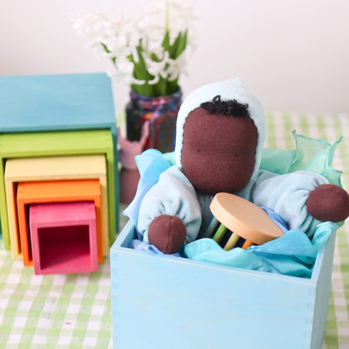 Grimm's Pastel Stacking Boxes and Aqua Soft Doll  from Australia