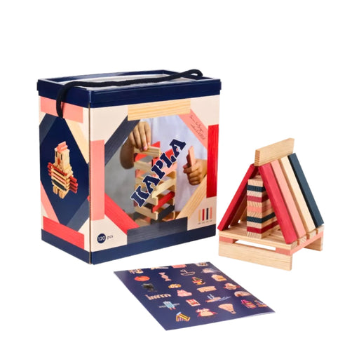 Kapla Challenge Wooden Building Planks 120 Natural, Dark Blue, Pink & Red Set Box from Australia