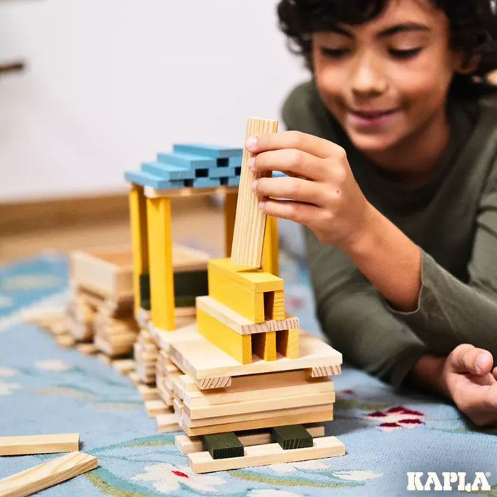 Kapla Challenge Wooden Building Planks 120 Natural, Light Blue, Yellow & Dark Green Box Set from Australia