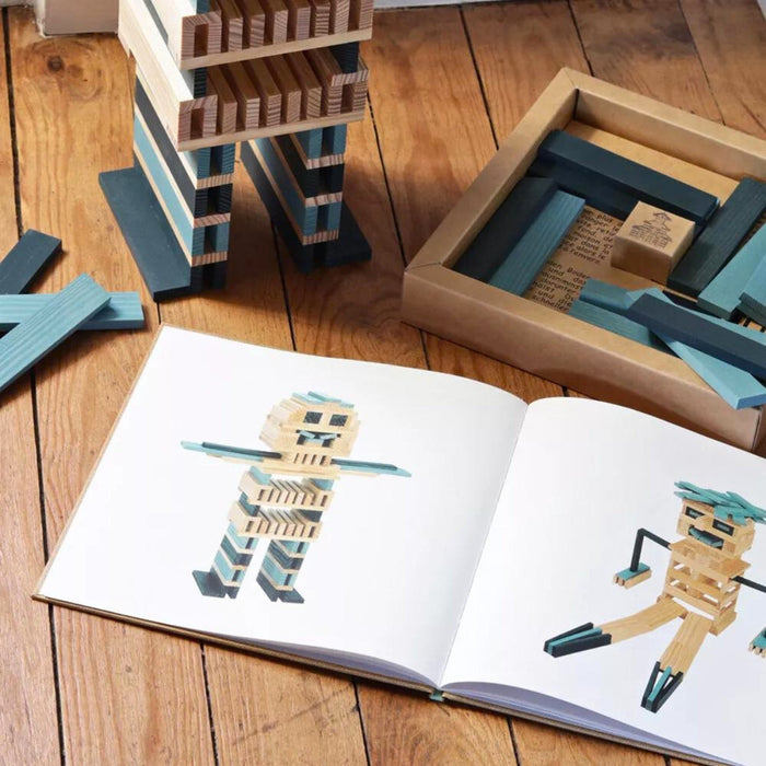 KAPLA Blocks Building Planks & Art Book 40 Two Colours Light Blue & Dark Blue Set from Australia