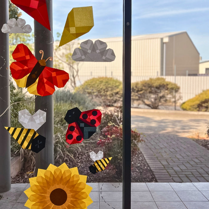 Yellow and Red Flowers and Insects Folding Paper Window Art from Australia