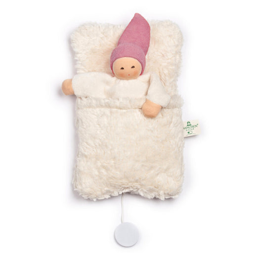 Nanchen Baby Musical Pullstring Nucki Waldorf Doll in Tiny Bed with Pink Hat from Australia